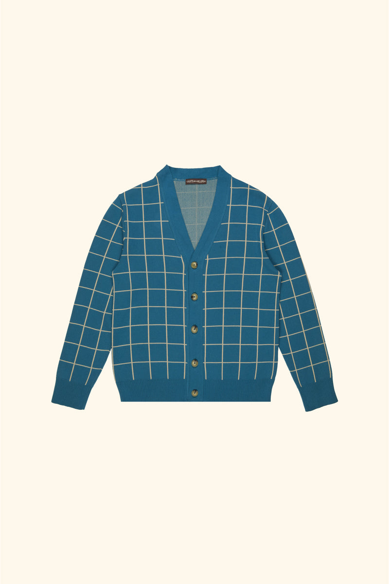 Windowpane Check Cardigan – Cotton Jacquard Knit | Chateau Orlando