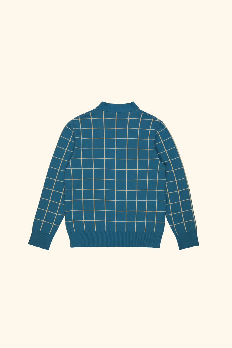 Windowpane Check Cardigan – Cotton Jacquard Knit | Chateau Orlando